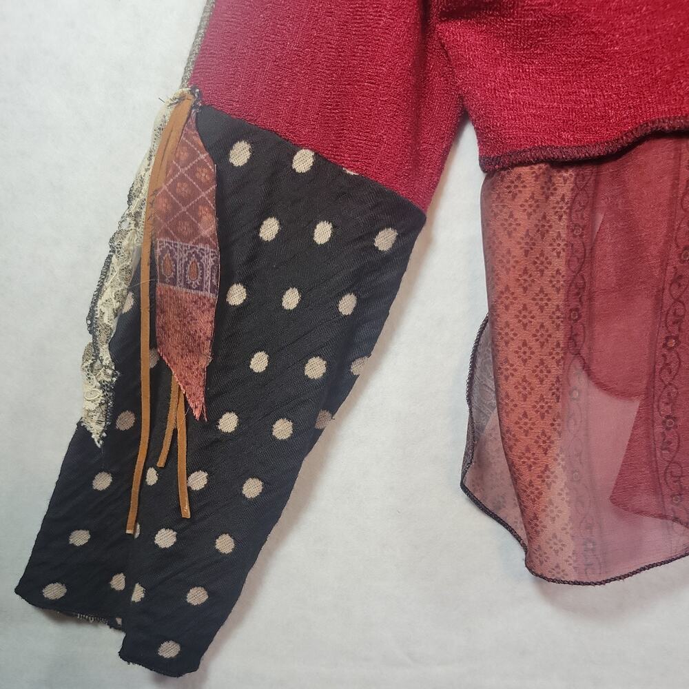 Vintage Lee Anderson Red Boho Tunic Blouse SZ M USA Button Fringe Lace Accent - Picture 5 of 8